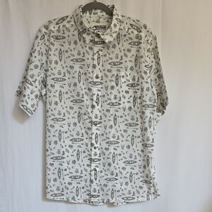 Mountain Khakis White & Gray Relaxed Fit Mens Cotton Shirt.  Size Medium
